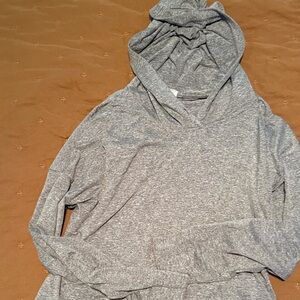 Gray Hooded Long Sleeve Top